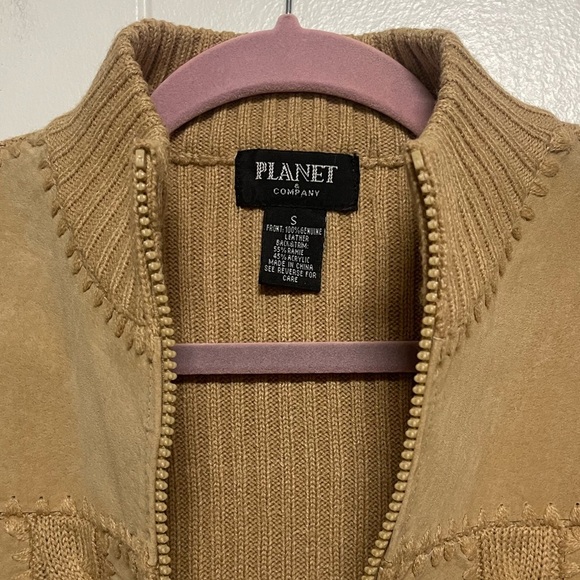 Planet & Company Size Small Tan Brown Leather Knit Zip Front Sweater Vest - Picture 2 of 3